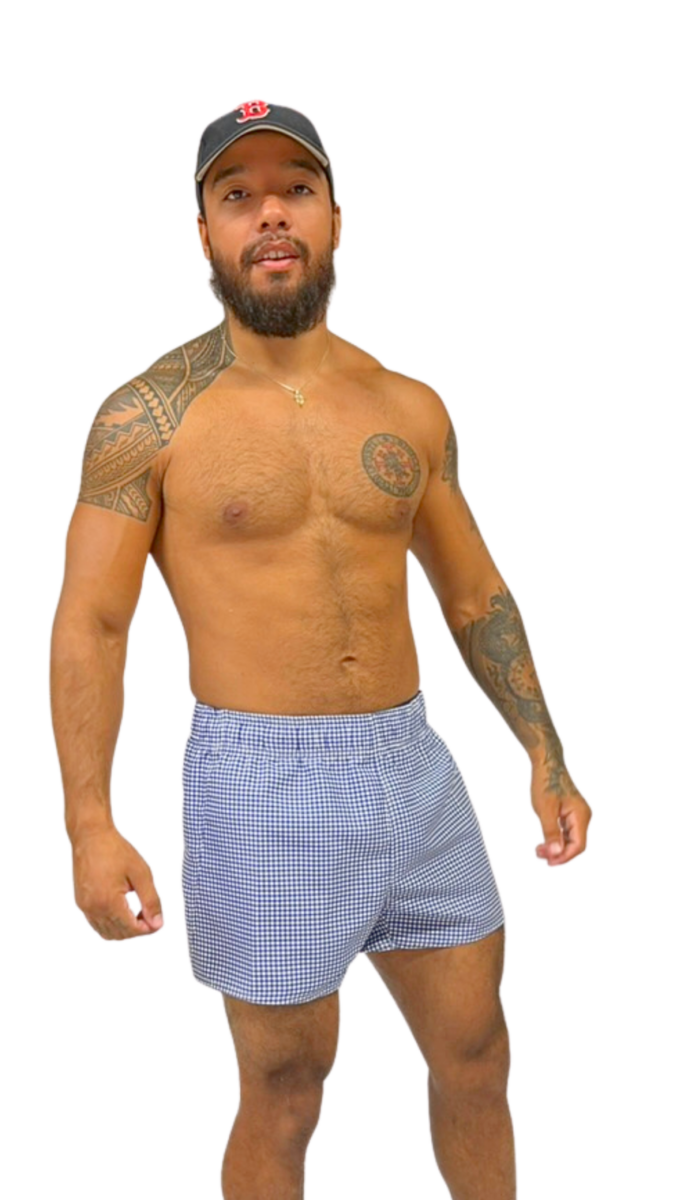 Short de bain homme vichy bleu et blanc coupe courte – maillot de bain homme élégant été – Image 3