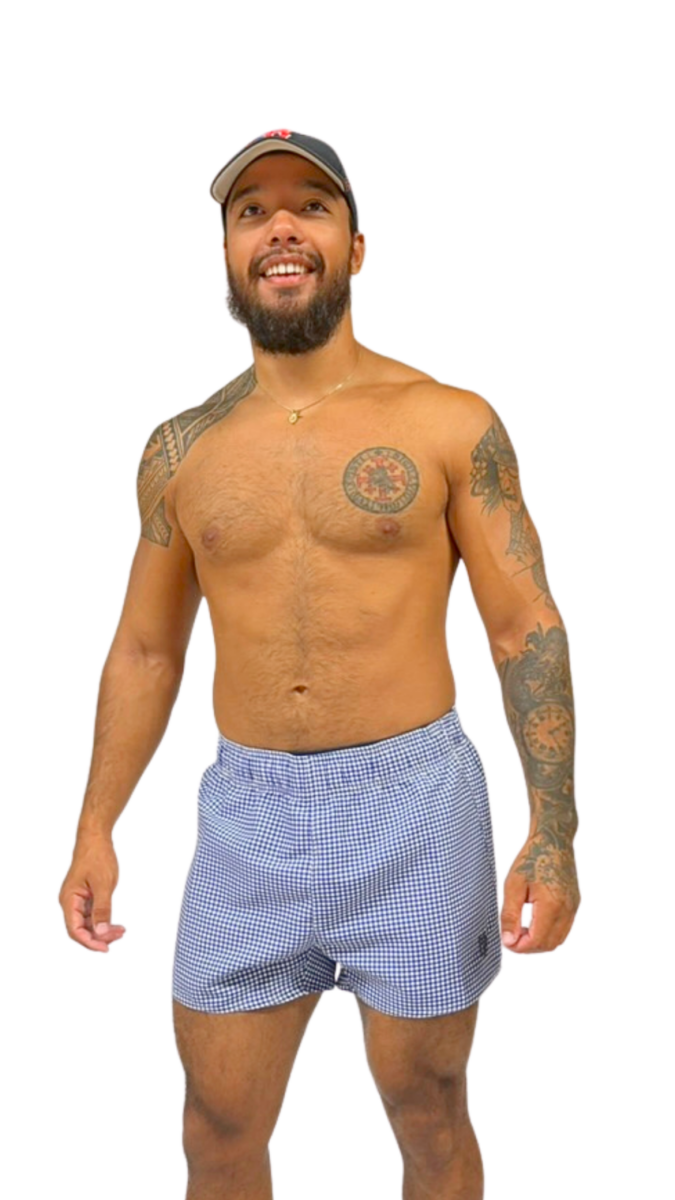 Short de bain homme vichy bleu et blanc coupe courte – maillot de bain homme élégant été – Image 2