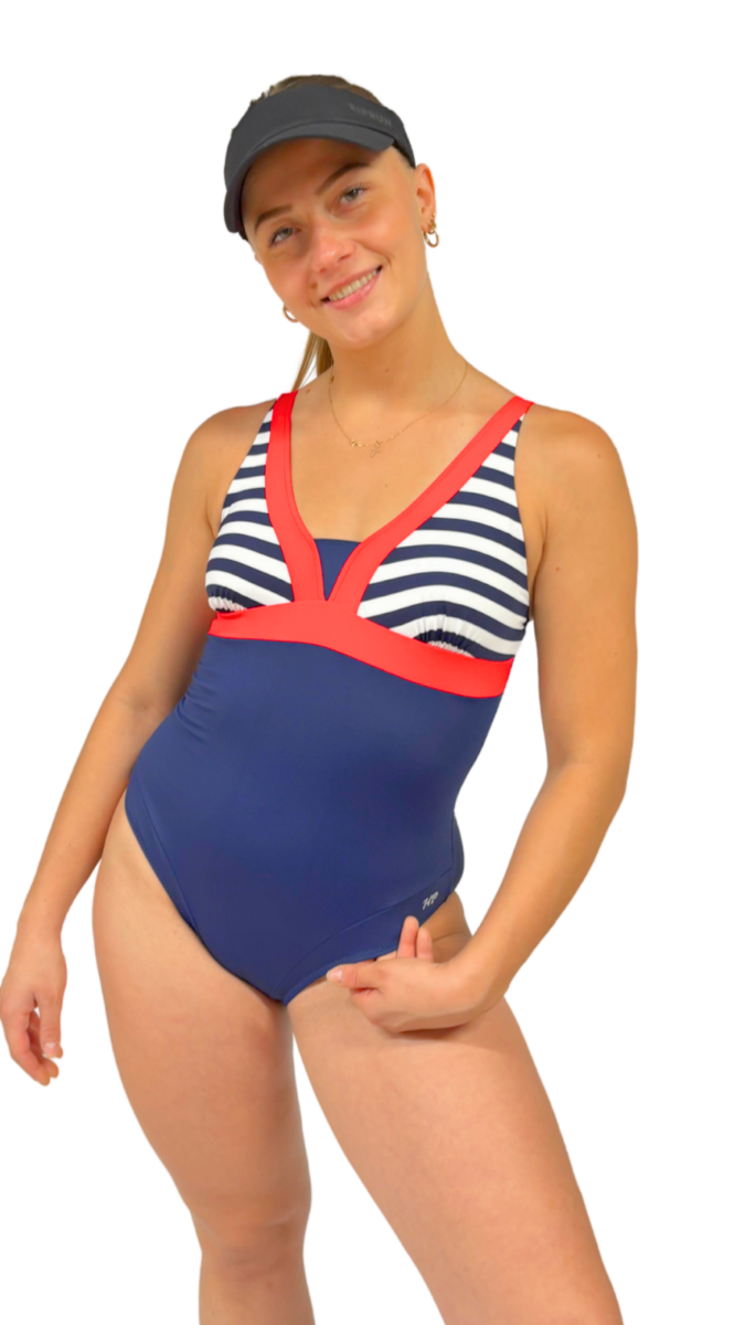 Maillot de bain 1 pièce femme style marin décolleté V – Image 4