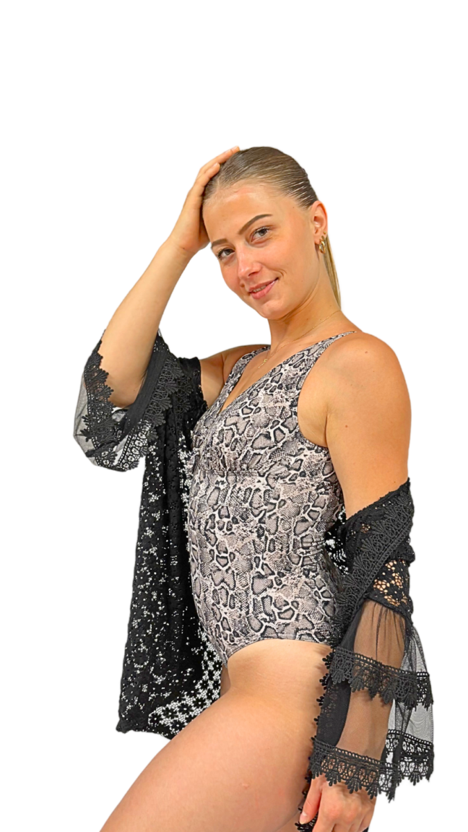Maillot de bain 1 pièce imprimé serpent femme gainant avec décolleté V – Image 4