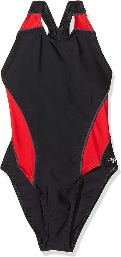 Maillot de bain fille 1 pièce noir et rouge dos nageur croisé sportif maintien confort piscine plage été – Image 2