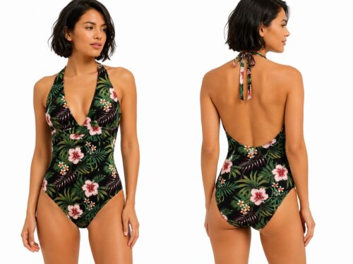 Maillot de bain menstruel 1 pièce femme – Imprimé fleurs tropicales – Happy Days