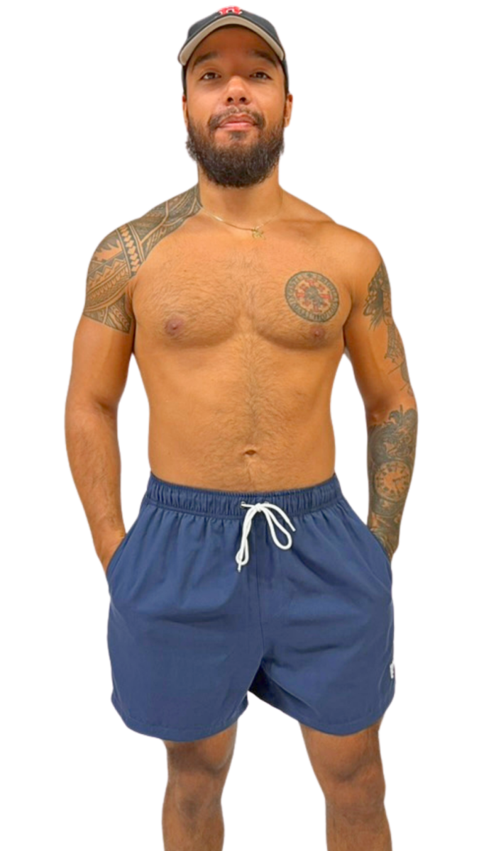 Short de bain homme bleu avec cordon de serrage – maillot de bain homme confortable et léger – Image 2