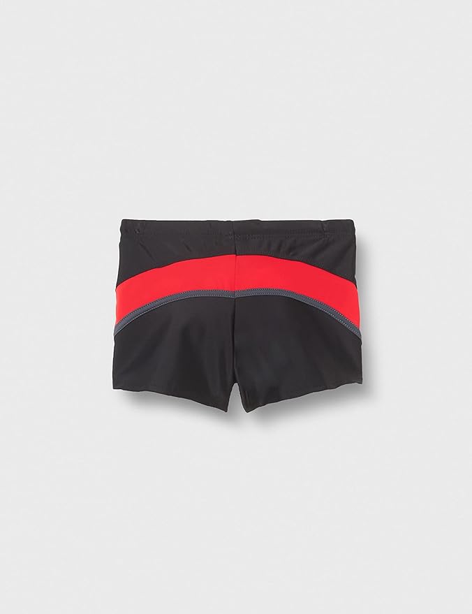 Shorty de bain garçon noir et rouge bandes latérales coupe courte sportif confortable piscine plage été – Image 2