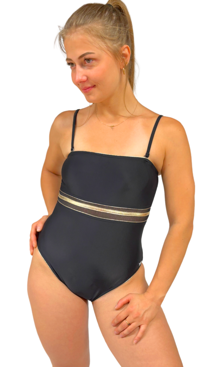 Maillot de bain 1 pièce femme liseré doré gainant maintien – Image 2