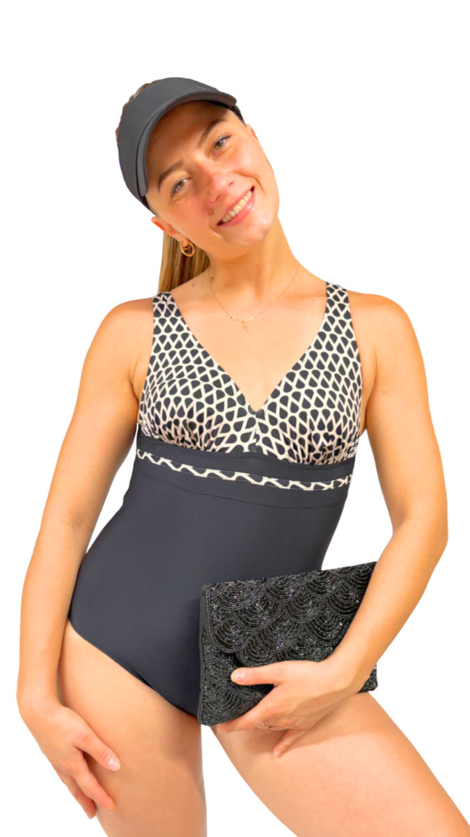 Maillot de bain 1 pièce femme gainant avec imprimé graphique et décolleté V – Image 2