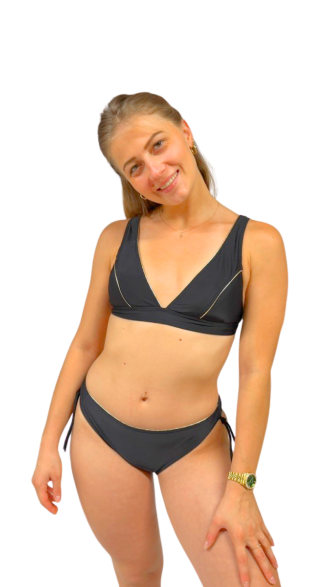 Maillot de bain 2 pièces femme bikini triangle réglable bas à nouer – Image 3