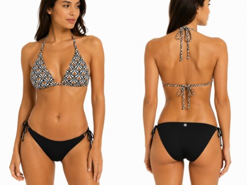Maillot de bain menstruel 2 pièces femme – Imprimé graphique & noir – Happy Days