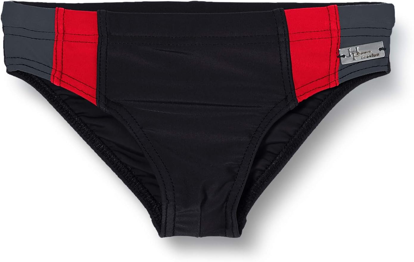 Slip de bain garçon noir et rouge bandes latérales style sportif maintien confortable piscine plage été – Image 2