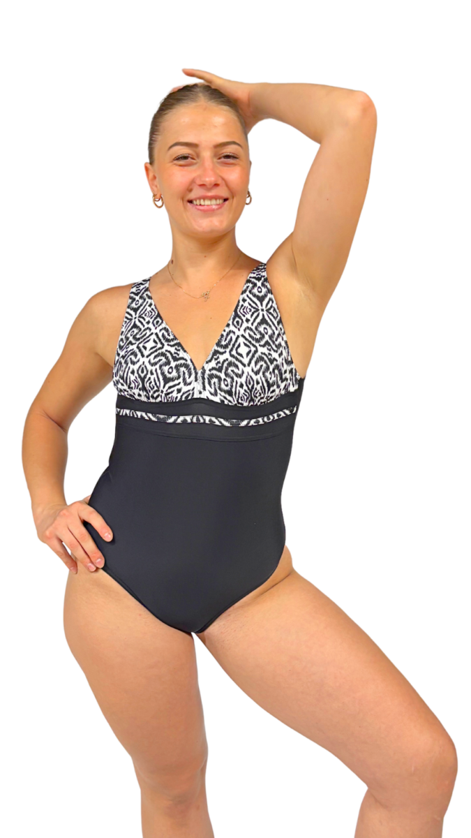 Maillot de bain 1 pièce femme gainant avec décolleté V et imprimé graphique – Image 2