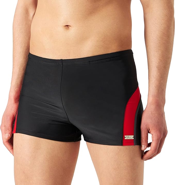 String de bain homme noir, rouge et gris uni coupe minimaliste ajustée confortable plage piscine été tendance – Image 2