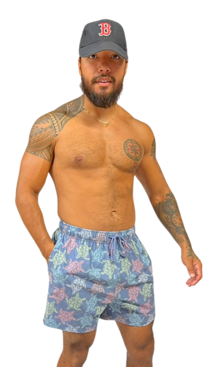 Short de bain homme bleu avec imprimé tortues – maillot de bain homme motif marin été – Image 2