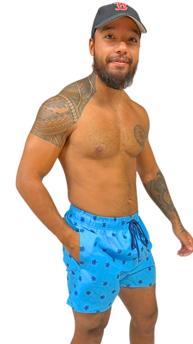 Short de bain homme bleu avec imprimé tortues – maillot de bain homme tendance été – Image 3