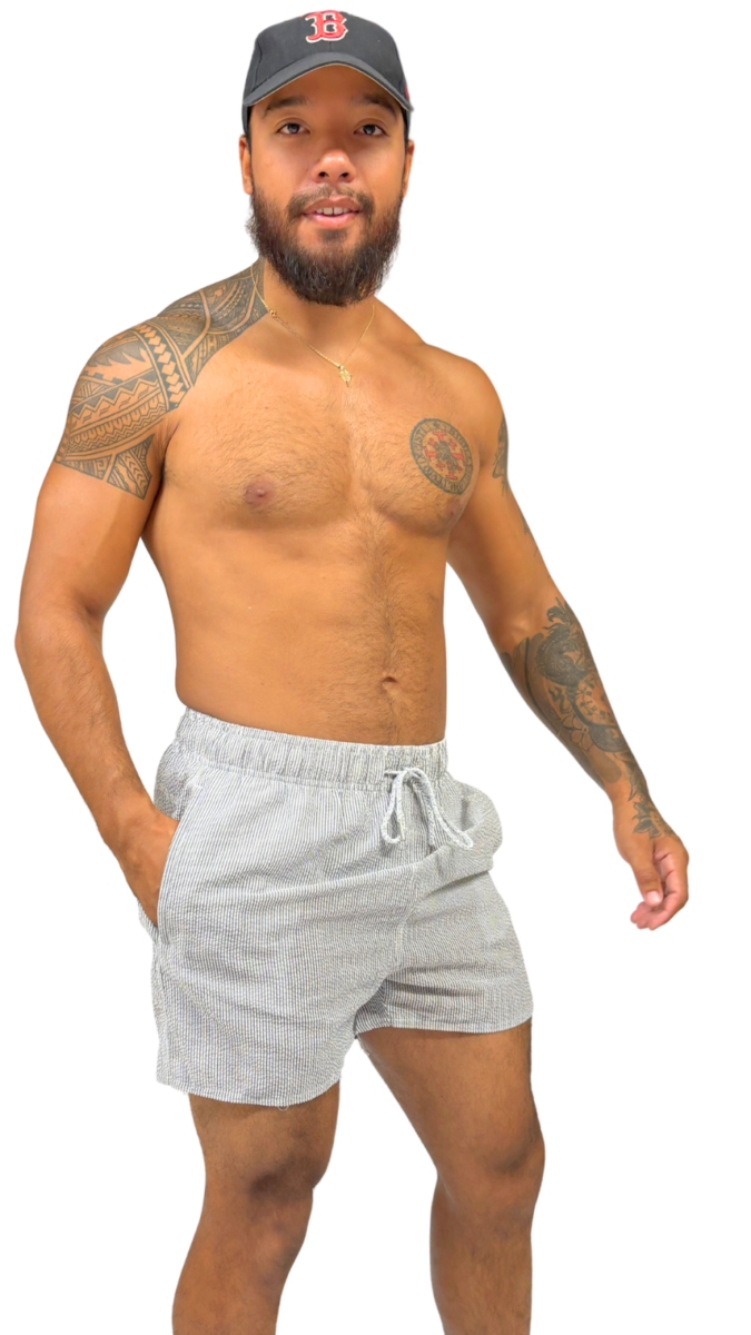 Short de bain homme à fines rayures – maillot de bain homme élégant et intemporel – Image 2