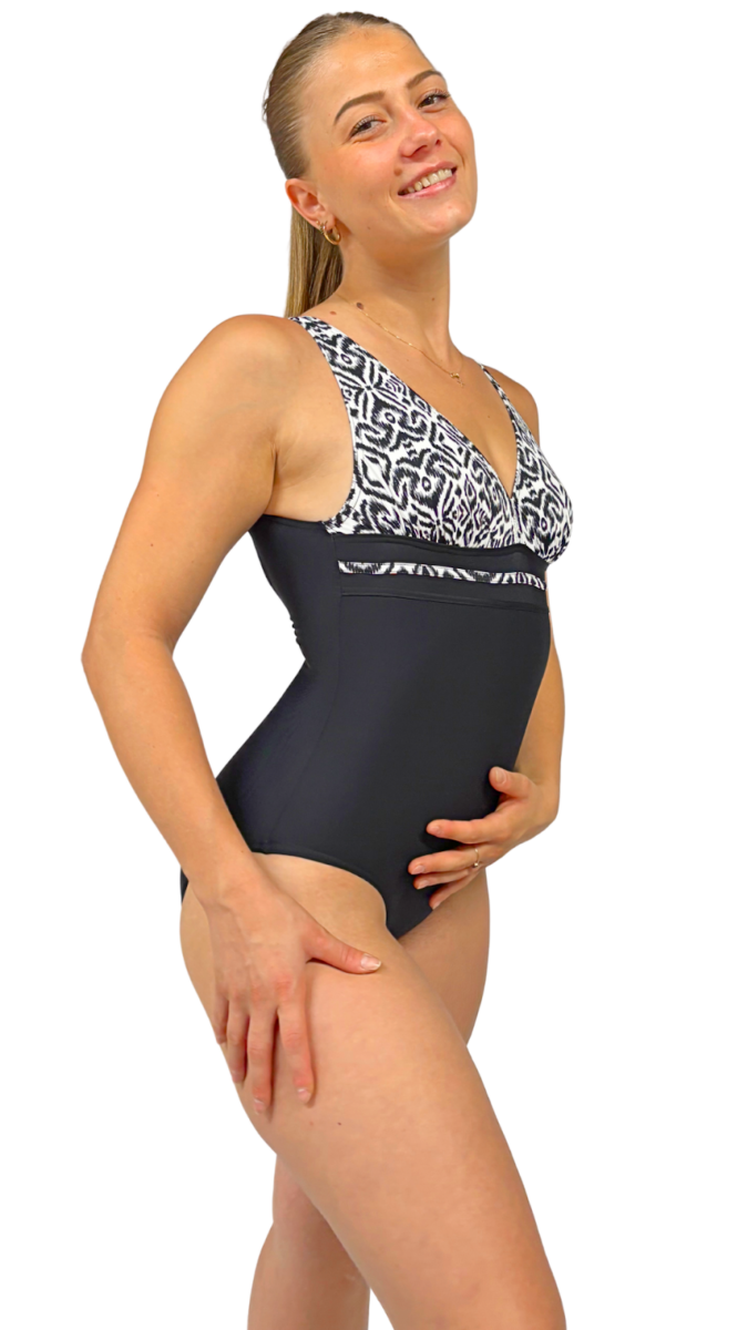 Maillot de bain 1 pièce femme gainant avec décolleté V et imprimé graphique – Image 3