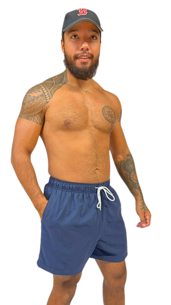 Short de bain homme bleu avec cordon de serrage – maillot de bain homme confortable et léger – Image 3